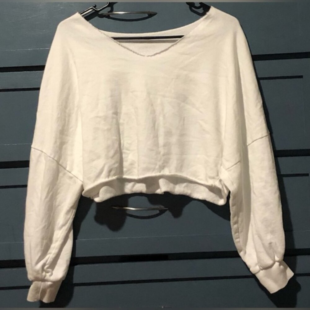 Women’s White Oversized Cropped Sweat Shirt Size Small Petite